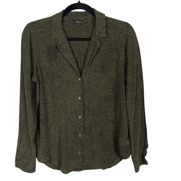 Rails Tops - Rails Small S Rebel Olive Speckled Blouse Green Long Sleeve Button Front FLAW